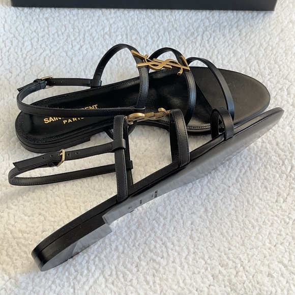 Saint Laurent Cassandra  YSL Logo Calfskin Flat Sandals - Picture 4 of 16